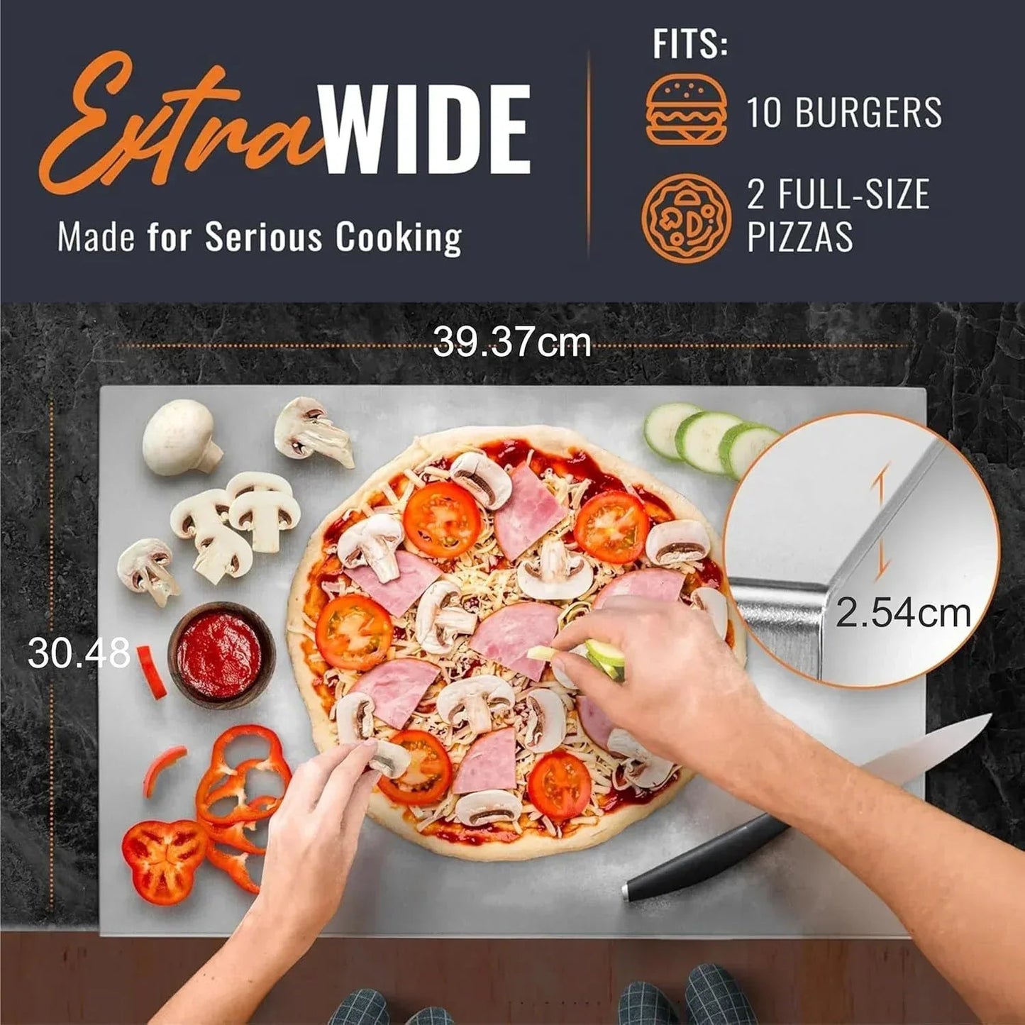 Fossa 15.5"x12"x1" Extra Large Premium Stainless Steel Chopping Board (Silver)