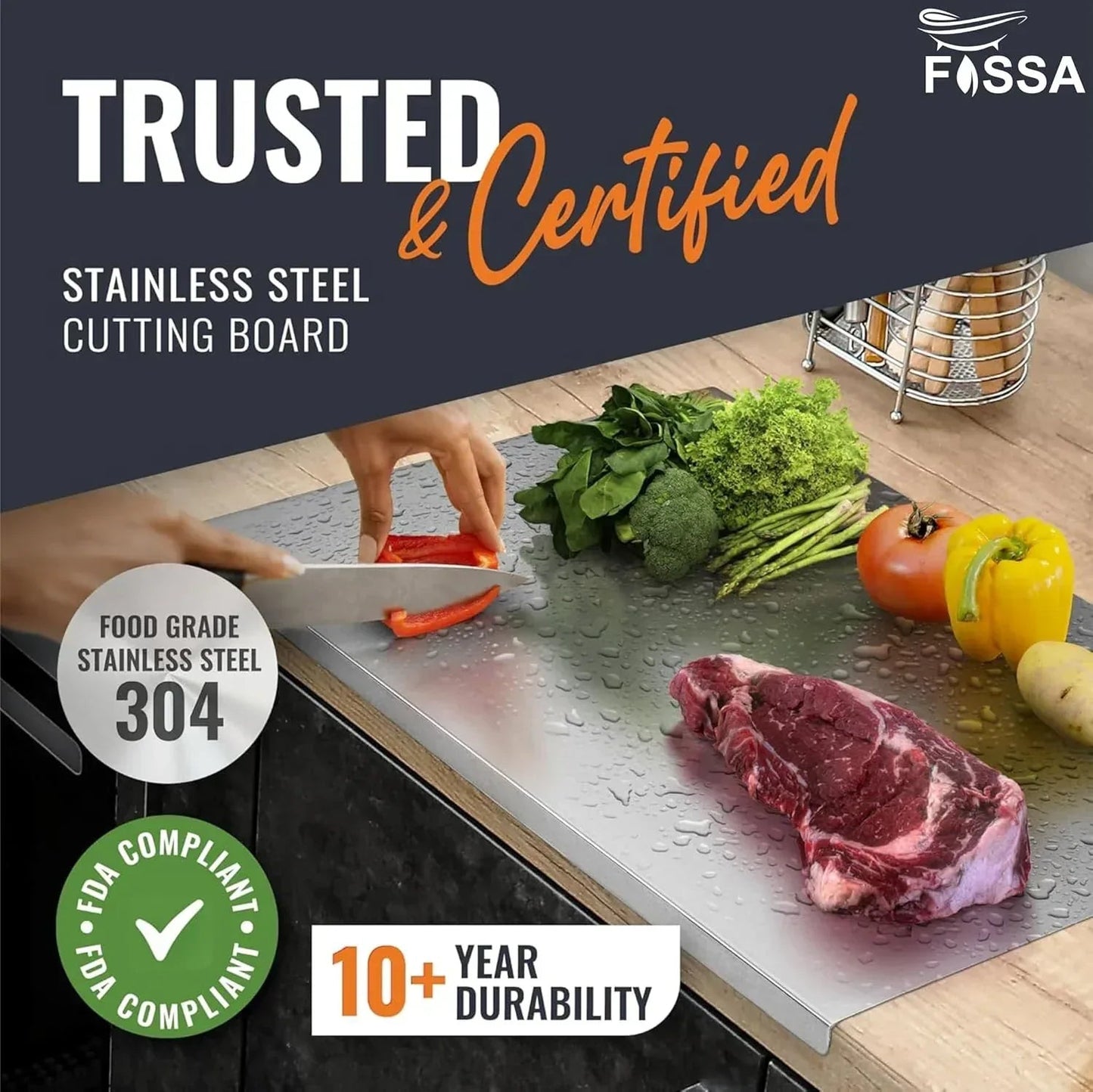 Fossa 15.5"x12"x1" Extra Large Premium Stainless Steel Chopping Board (Silver)