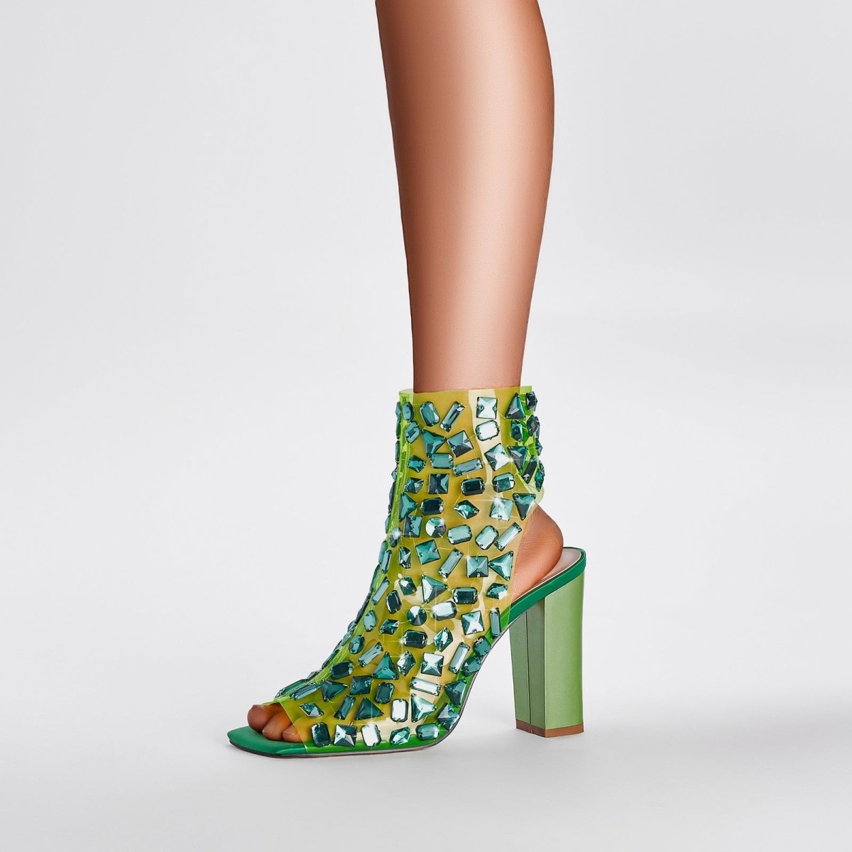 Gem Encrusted Mesh Open Toe Ankle Sandal Boots